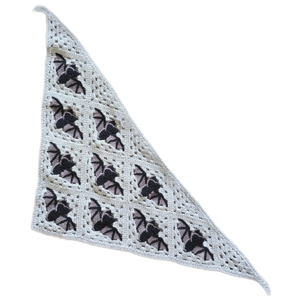 Handmade Crochet Bat Granny Sq Bandana Grey Gothic Kerchief Scarf cottagecore